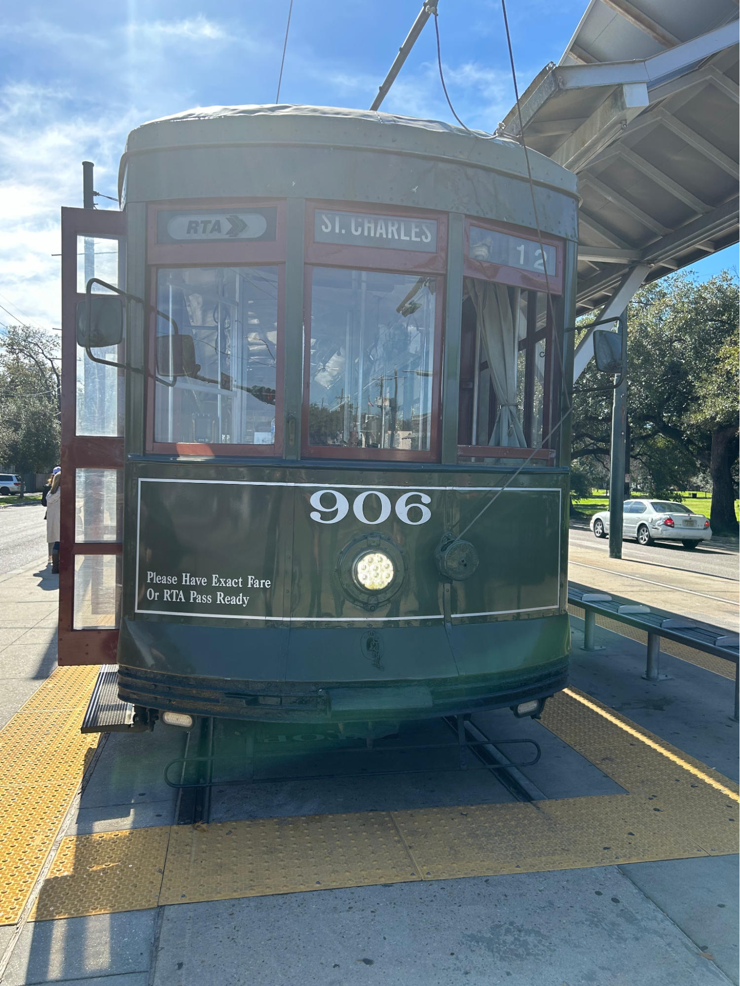The St. Charles Streetcar getting ready to turn around at its western terminus.